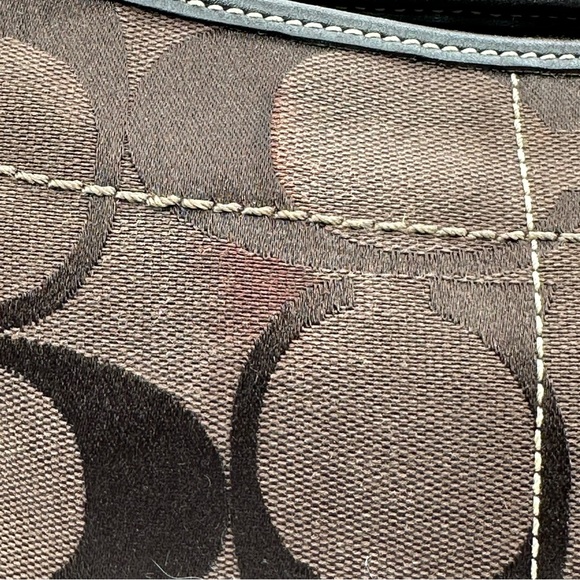 Coach Signature Canvas Hobo Shoulder Bag Leather Trim Y2K Style Brown Medium - Picture 16 of 16